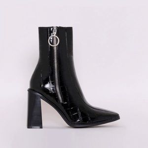 SIMMI Patent Black Croc Zip-Up Boots
